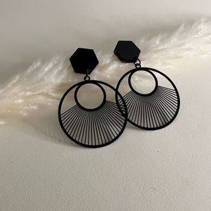 Black Art Deco Geometric Classic Dangle Earrings - Minimalist Statement Earrings